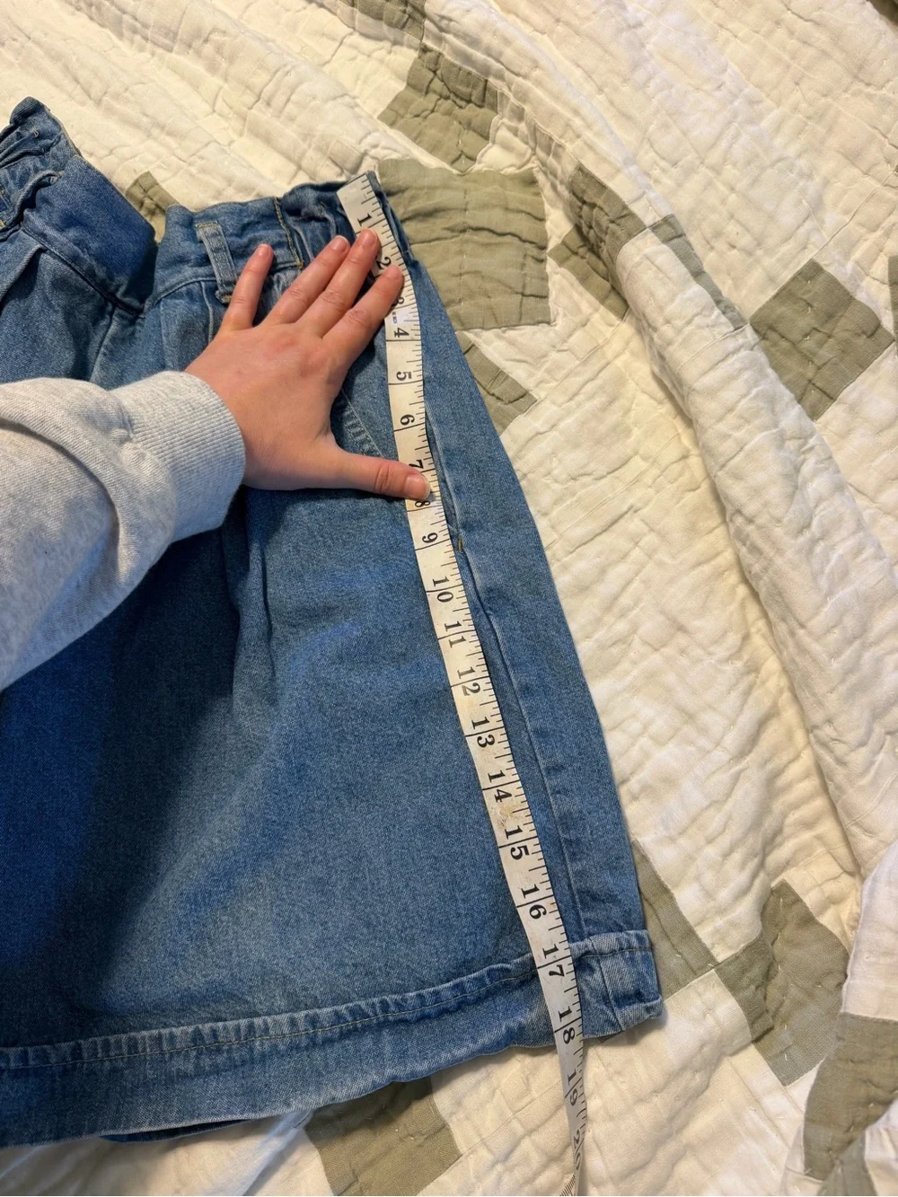 High-Waist Blue Denim Paperbag Shorts